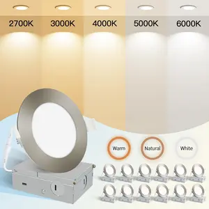 POWERASIA 4 Inch Recessed Lighting,5CCT Brushed Nickel LED Lights Dimmable Panel Light Ceiling Downlight For Bedroom,Living,Read,Corridor