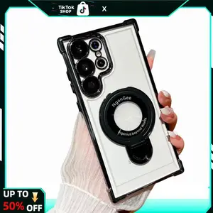 NganGee Protective Four Comers Air Cushion Anti-drop Phone Case for Samsung S25 Ultra, S24 Ultra, S23 Ultra with Sticky Stand and Olated Clear Bracket