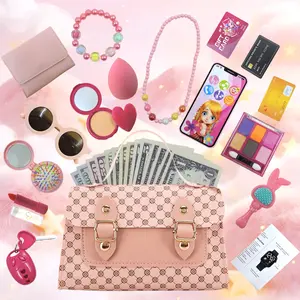 Realistic Kids Pretend Play Handbag Toy, Phone Wallet Gift for Girls, Children Watch & Phone Set with Ag10 Batteries, Safe Non-High Risk Device