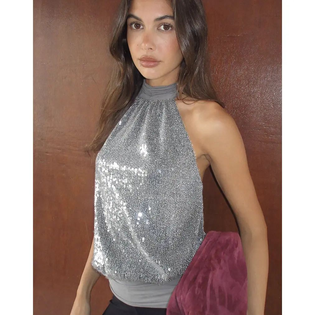 Sadiya Halter Top in Silver Sequin