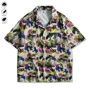 Men's Summer Graffiti Shirt - Vibrant Design, Casual Short Sleeve T-Shirt with Buttons, Street Fashion | Button Shirt