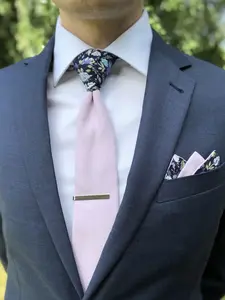 TIE MOOD Tori Lilac Solid Front & Purple Floral Back Necktie for Men | Davids Bridal Iris | Lavender Tie | Groom Groomsman Wedding Tie