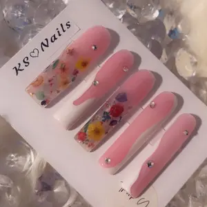 Acrylic Press On Nails -Flower Glow Square