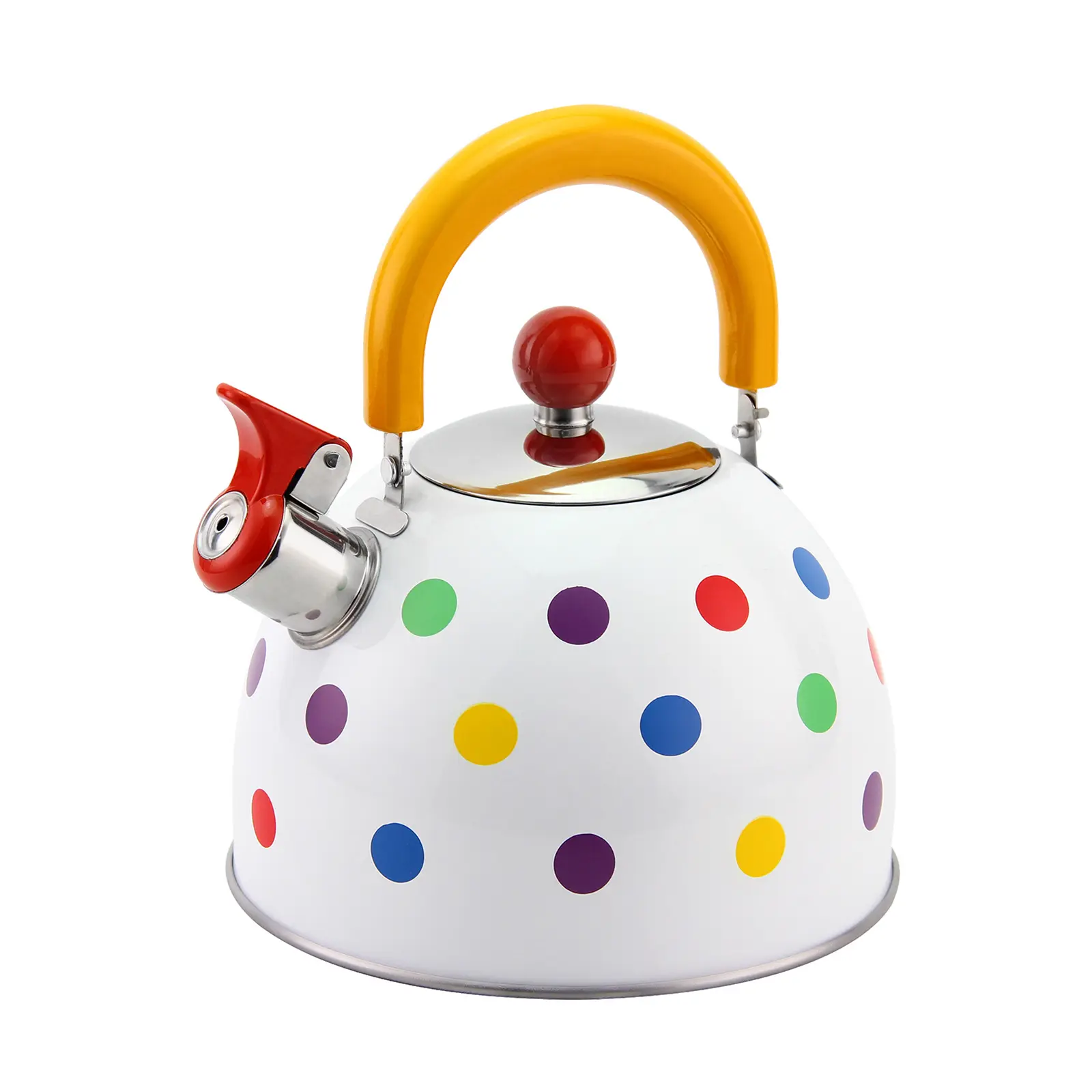 Cute Tea Kettle Stovetop Whistling Colorful Polka Dots Kettle Stainless Steel Tea Pot Foldable Handle Polka dots 2.6 Quart 2.5 Liter Drinkware Jugs Yellow