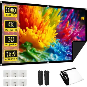 Projector Screen, 72Inch Outdoor Projector Screen, Washable & Foldable - Ideal for Indoor/Outdoor Home Theater, Camping, Office, 16:9 Aspect Ratio, 4K HD, Projector for Movies On Wall