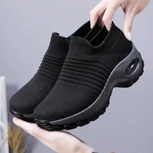 Women's Casual Slip-On Sneakers Knit Upper Air Cushion Platform Indoor Outdoor ShoesComfortable Walking Shoes