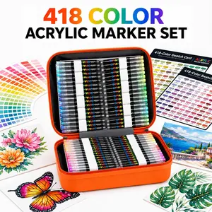 New 418 Color Acrylic Marker Pens, Detachable Hard Case, Soft Brush Tip, Fast-Drying Waterproof Ink, Ideal for Artistic Creations