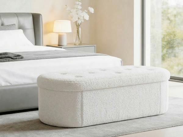 Folding Storage Ottoman Bench, Oval Round Ottoman End of Bed Foot Rest Bench Stool with Cushion, Storage Chest for Bedroom, Living Room, Entryway