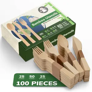 Wooden Cutlery Set - 100 count Disposable  Forks, Spoons,  - Compostable    Utensils for Parties, Picnics, Camping, Weddings - Eco-Conscious Dining Supplies