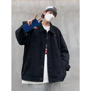 Men'S Oversized Black Faux Denim Jacket - Plus Size Loose Fit Casual Workwear Coat with Frayed Hem & Collar, 2025 Trendy "Lazy Style" Distressed Look, Functional Pockets - Heavyweight Fabric for Everyday Comfort (Big & Tall Sizes Available)