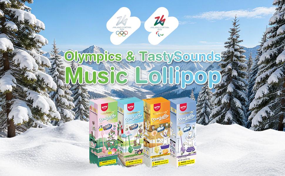【Official Licensed Product】AMOS Winter Olympics Musical Singing Lollipop – No Sugar, Gluten-Free, Assorted Flavors (Vanilla, Orange, Peach, Grape), Individually Wrapped Sport-Inspired Novelty Musical Candy for Parties & Gifts Snack 【Official Licensed Product】AMOS Winter Olympics Musical Singing Lollipop – No Sugar, Gluten-Free, Assorted Flavors (Vanilla, Orange, Peach, Grape), Individually Wrapped Sport-Inspired Novelty Musical Candy for Parties & Gifts Snack