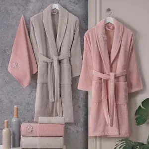 Hobby Line - Cotton Bathrobe Set - Pink K. Beige