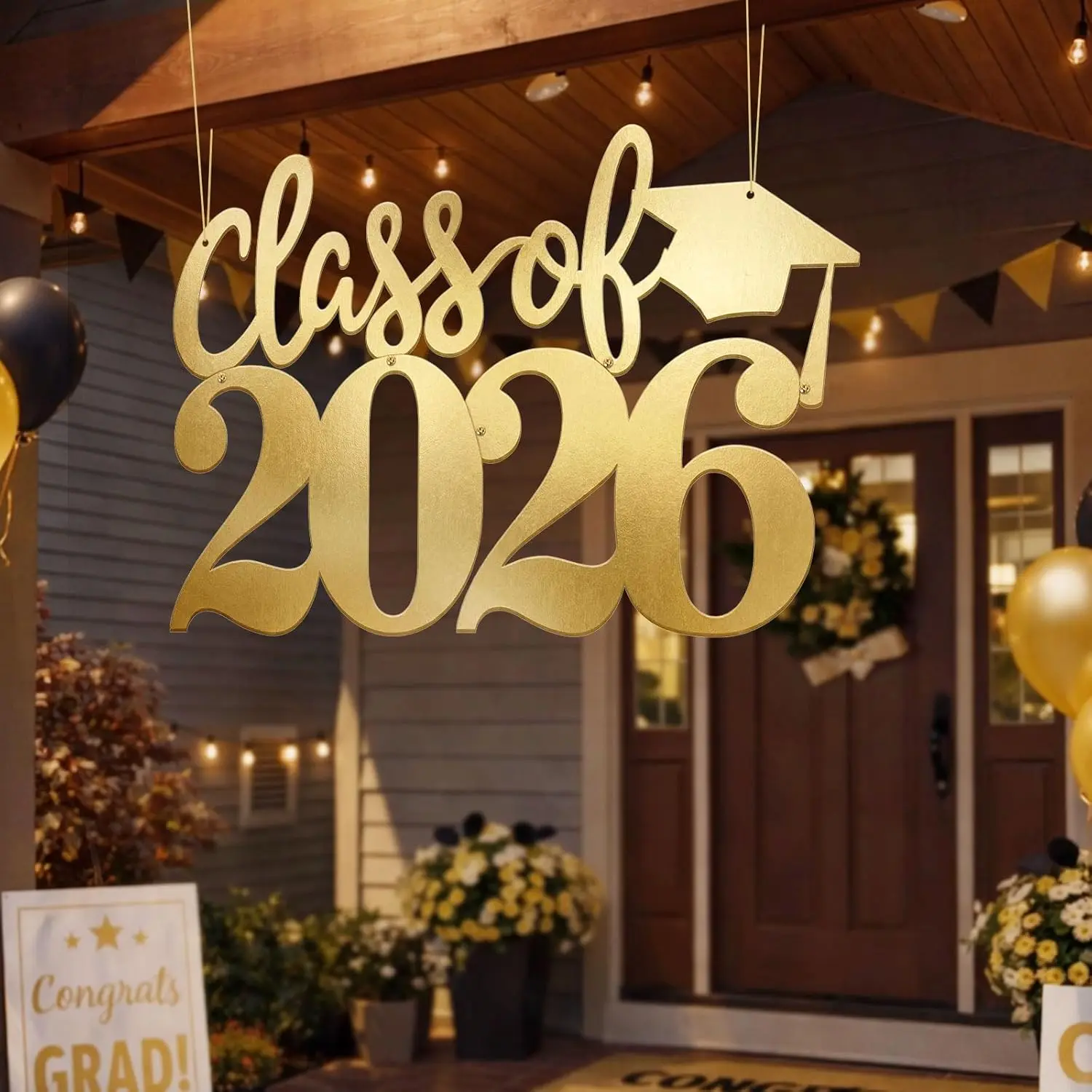 Geetery Large Graduation Metal Grad Sign Decor 30.3 x 19.7 inches 2026 Gard Photo Booth Prop Graduation Party Backdrop for Front Door Outdoor Indoor Wall College Gradua Party(Class of 2026,Gold)