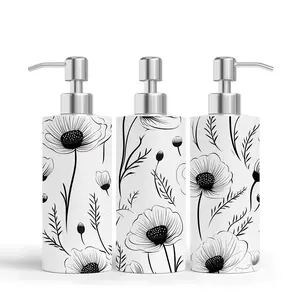 Black and White Floral Soap Dispenser - Bathroom Fixture