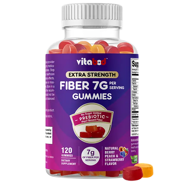 Vitabod Edible Dietary Fiber Jelly Supplement, 7G Per Serving for Digestive Health & Regularity, Plant-Based Prebiotic GOFOS, Berry & Strawberry Flavors - 120 Gummies