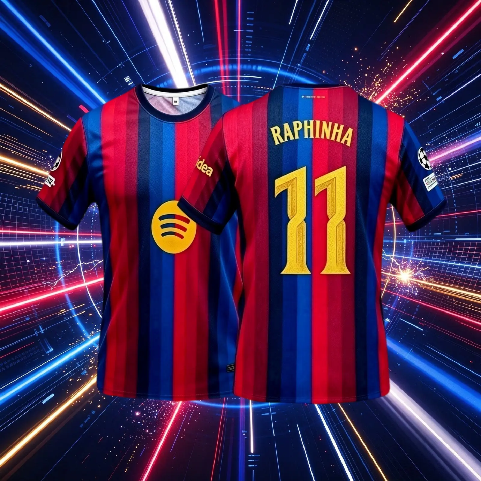 No.11 Raphinha 26 27 Home Red And Blue Short Sleeve Soccer Jersey Fans Version