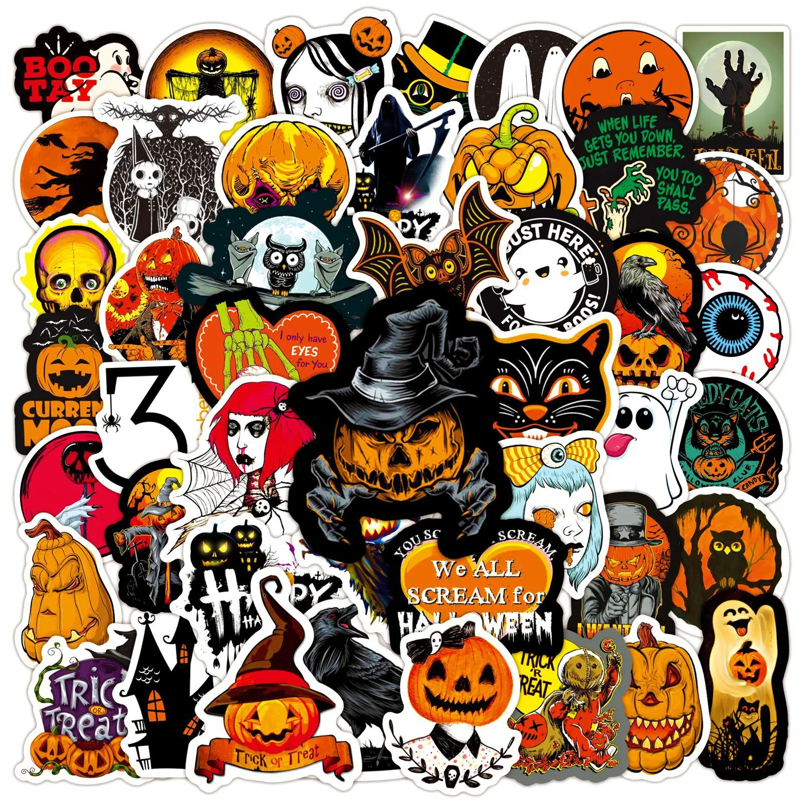 50pcs Vintage Halloween Pumpkin Stickers, Perfect for Scrapbooks Journals Laptops Water Bottles Cars, Positive Message Gift Ideas