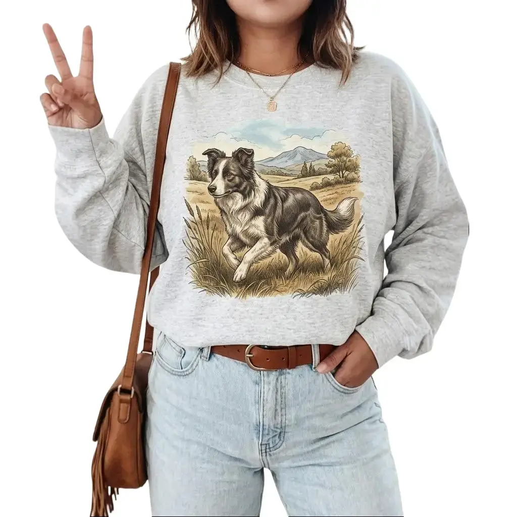 Border Collie - Retro [Unisex] Sweatshirt Cotton Pullover Vintage Boho