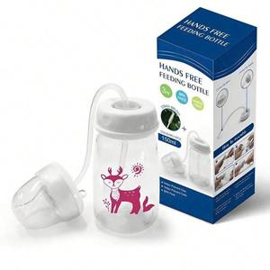 150ml Baby Bottle, 1 Box Hand Free Baby Feeding Bottle with Straws and Silicone Pacifier, Baby Bottle for Breastfeeding, Newborn Baby Essentials Accessories