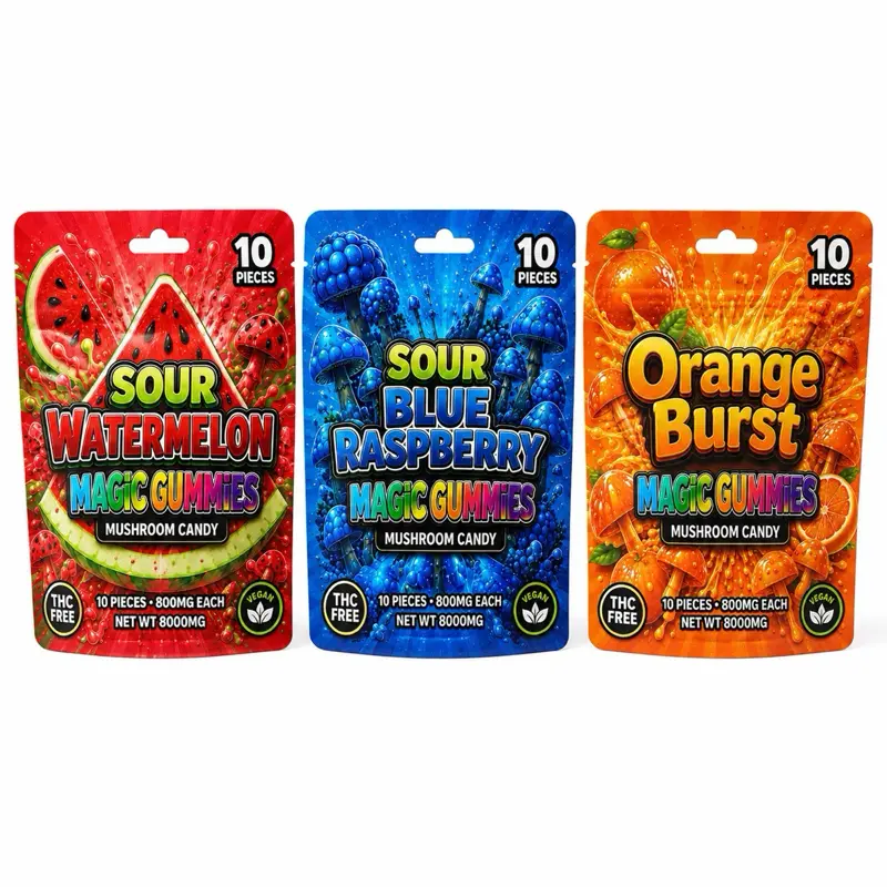 High Potency Micro Plant-Based Candy 10 Count - Sweet Fruit Gummies, High Potency Plant-Based Snack, Mushroom Gummies, Soft Candy Gummies, 100% Organic Ingredients, Freshness-Sealed Packaging, Made in USA - Sour Blue Raspberry, Sour Watermelon, Orange