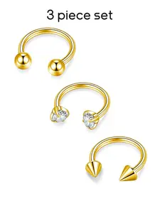 3pcs 18k Plated Stainless Steel Septum Rings 16g, Zirconia Nose Septum Ring, Round Ball Horseshoe Nose Hoop 8mm 10mm, Hypoallergenic Piercing Jewelry