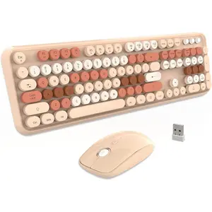 Keyboard and  Combo | Cute Colorful Keyboard and  with 2.4GHz Cordless Retro Typewriter Keyboard | Auto-Sleep | USB Receiver for Windows PC/Laptop - Creamy Colorful