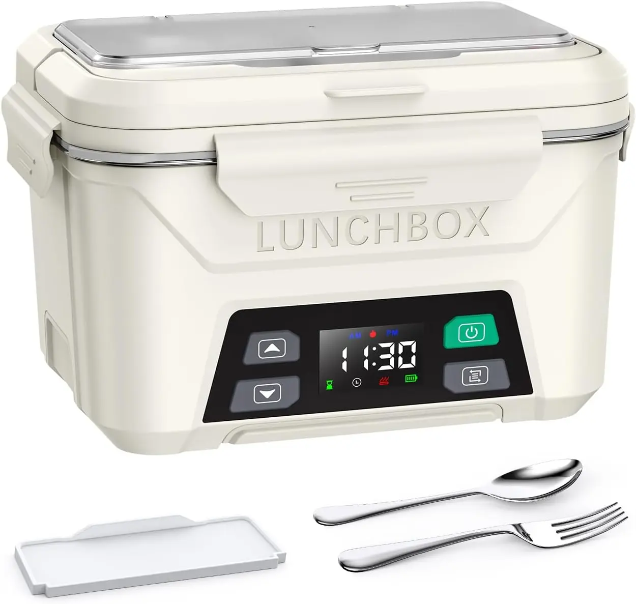 Docusvect Cordless Electric Lunch Box with Timer & Insulated Bag, Automatic Self Heating Lunch Box for Work & Travel, 5.5 Cups Portable Food Warmer with Removable Tray Divider, Battery Powered Heater for Adults