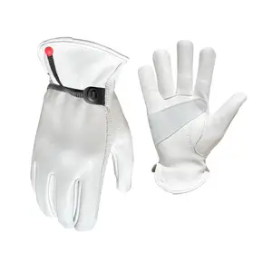 Medium Cowhide Leather Work Gloves with Adjustable Cinch Cable Dual Layer Reinforced Suede Palm Ergonomic Thumb Design Comfortable Soft Supple Premium Grain Leather ANSI/ISEA Cut Rating Not Rated