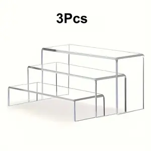 Modern Acrylic U-Shape Display Rack with Two Shelves, Display Shelf, Durable and Easy to Use, Transparent Desktop Organizer for Statues, Perfumes, Cosmetics, Jewelry, Acrylic Display Risers