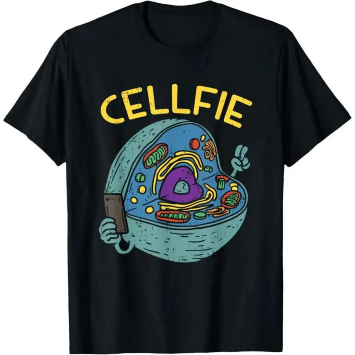 Men's 'Cell-Fie' Science Graphic T-Shirt, a Casual Short-Sleeve Top in Comfy, Breathable Cotton with a Relaxed Fit, Shortsleeve, Tee, Classic, Menswear, Soft, Reinforced Seams, Crew Neck