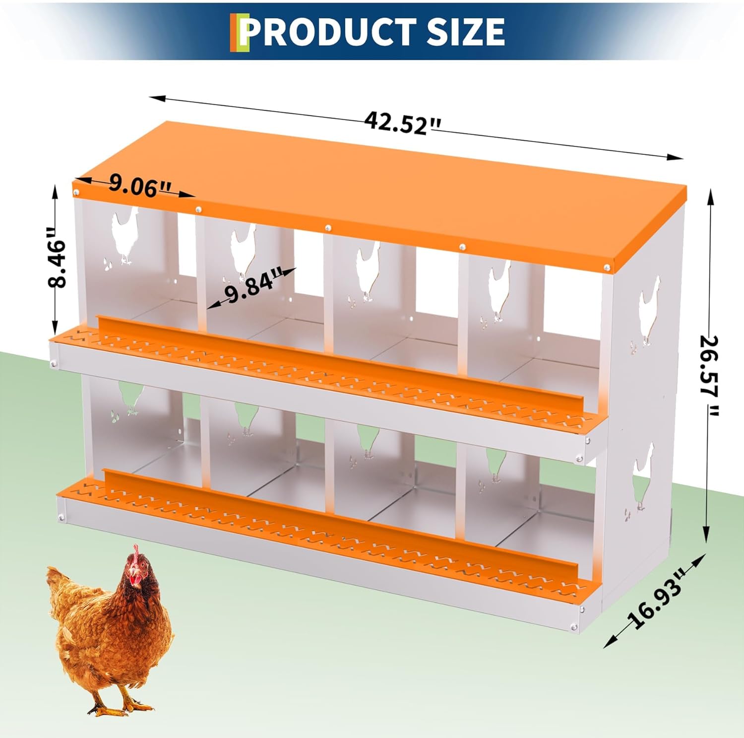 Galvanized Chicken Nesting Box, Roll Away Egg Collection, Rustproof Hen Laying Boxes with Legs, Ventilated & Easy Install, Premium Poultry Nest for Chicken Coop/Duck House + Fake Training Eggs
