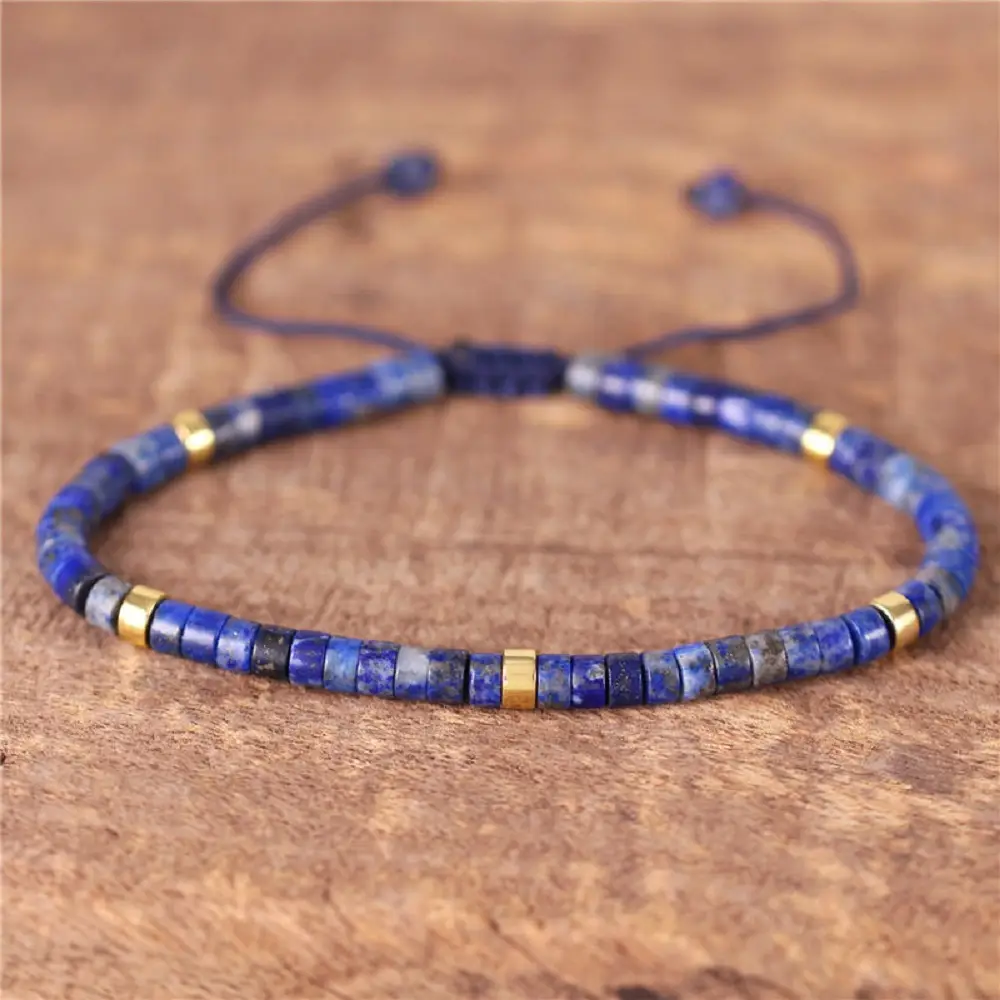 SOFIA Natural Blue Lapis Lazuli Beaded Bracelet Blue Lapis Crystal Braided Dainty Bracelet Handmade Boho Style for Daily Use Minimalist