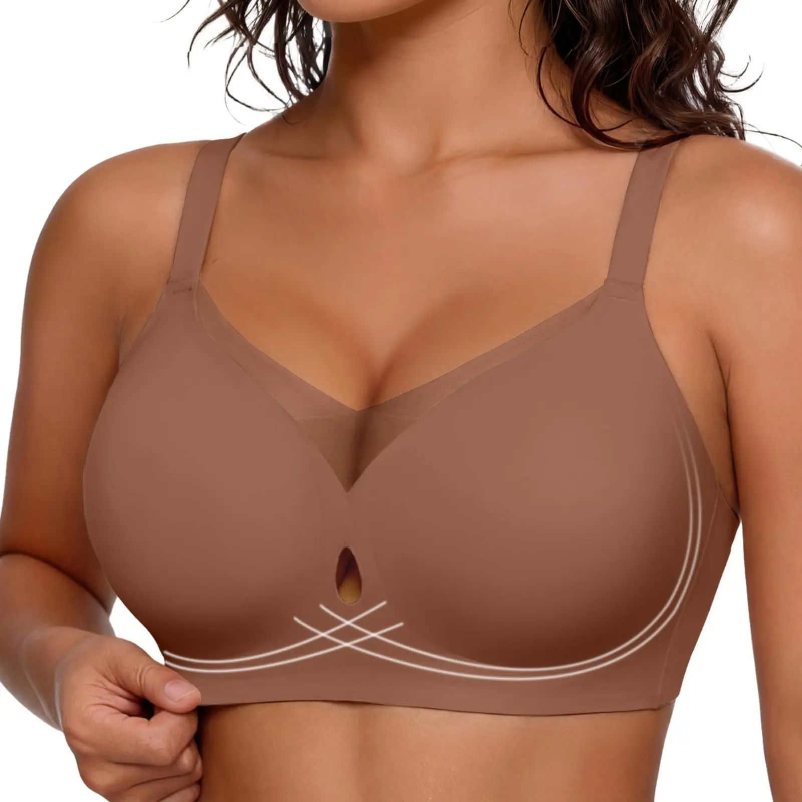 Popilush Women's Wireless Mesh Crossover Cooling Bra Seamless Deep V No Underwire Push Up Full Coverage Hollow Out Breathable Gel Support Supportive Everyday Comfort T‑Shirt Bralette