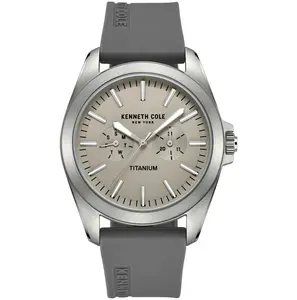 Kenneth Cole Men's Business Fashion Watch, 42mm Stainless Steel Case, Grey Dial with Silicone Strap, Quartz Analog Movement, Modern Fashionable Wristwatch