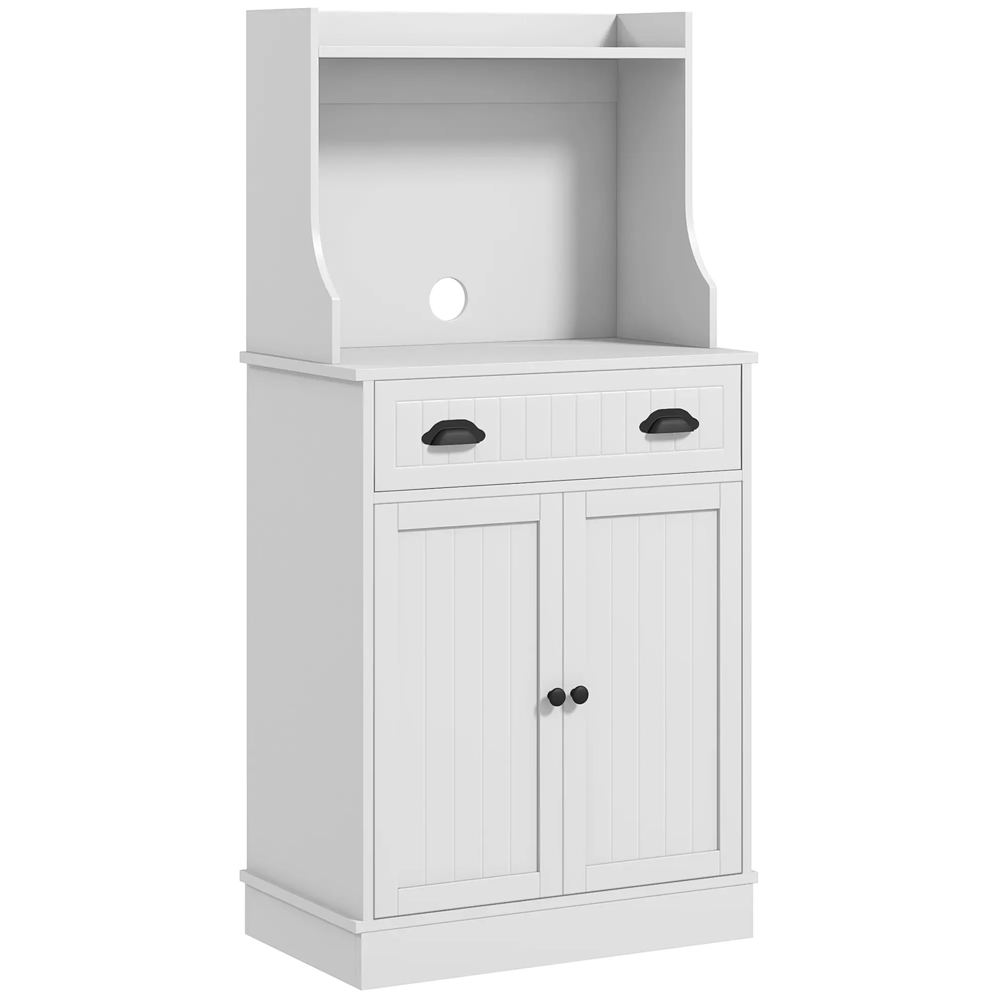 White Kitchen Microwave Cabinet with Drawer Cabinet Adjustable Shelf 3 Tier Storage Buffet Cabinet with Hutch for Dining Room Coffee Bar 49 Inch Tall Anti Tipping Strap