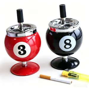 Creative Billiard Ball Metal Ashtray with Lid | Anti-Ash & Windproof Desktop Decor for Office & Pool Room