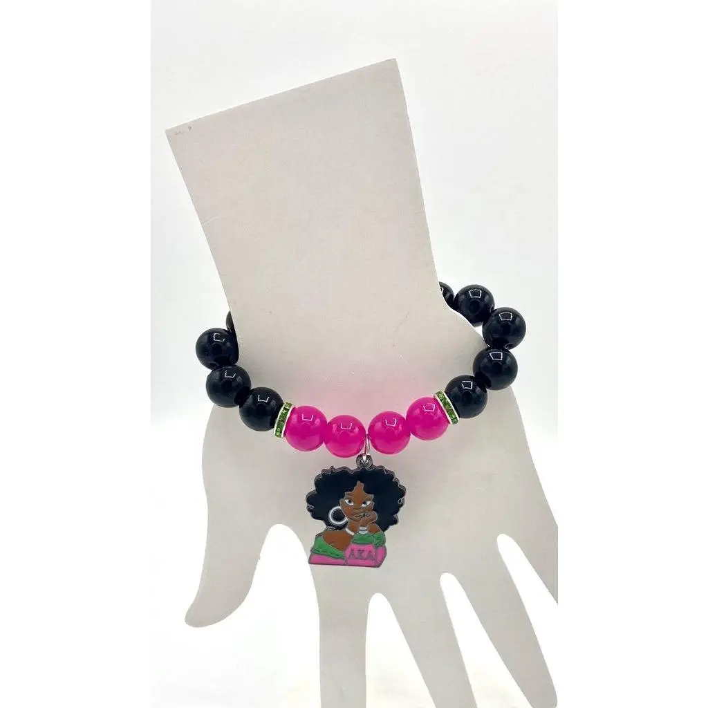 Alpha Kappa Alpha Natural Agate Pretty Girl Charm Elastic Bracelet
