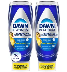 Dawn Platinum EZ-Squeeze Dish Soap, Dishwashing Liquid, Fresh Rain, 2x18oz Bundle