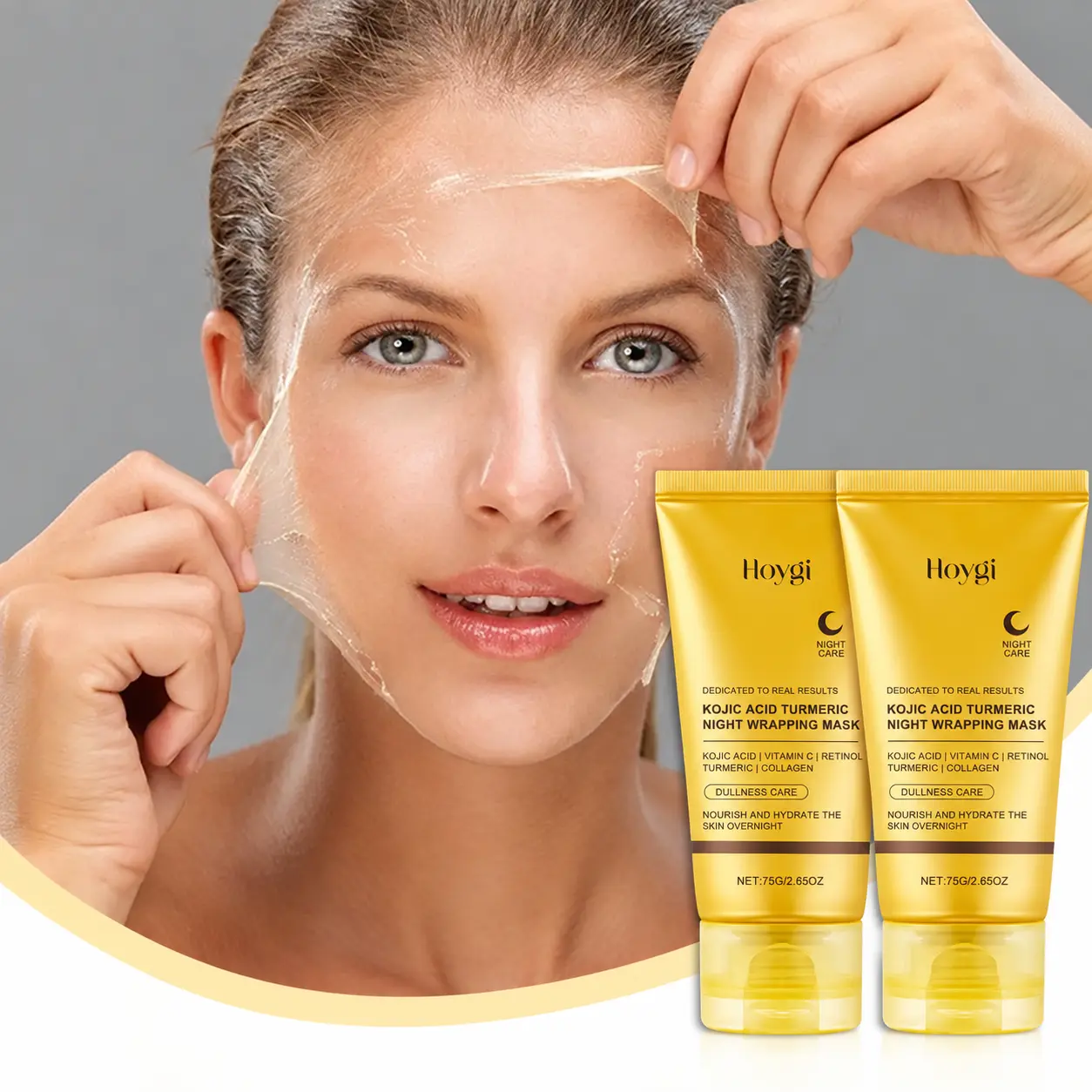 Turmeric Kojic Acid Night Wrapping Mask, 75ml Hydrating Overnight Face Mask with Niacinamide, Hyaluronic Acid for Glowy, Even Skin Tone