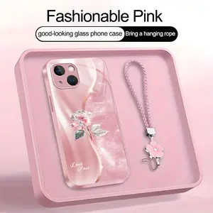 Suitable for [iPhone 14 Plus] high-end women's phone case🤩，a beautiful four-leaf clover lanyard is included🍀,high-quality crystal rose pattern with a sophisticated look, available in a variety of color YM99