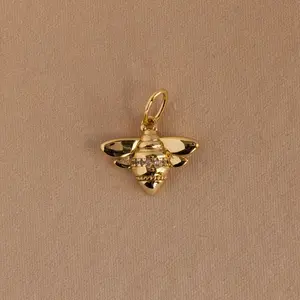 Honeybee Charm by Caitlyn Minimalist - Dainty Diamond Bee Necklace Charm in 18K Gold Finish & Sterling Silver - Cute Nature Jewelry - Birthday Gift for Daughter