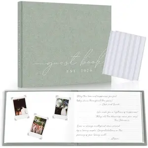 Personalized 2026 Linen Photo Wedding Guest Book, 100 Pages Blank & Lined Thick Paper, with Clear Self Adhesive Photo Corners for Wedding Reception Party Signing