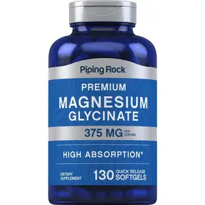 Piping Rock Magnesium Glycinate | 375mg | 130 Count  | Premium & High Absorption | Quick Release Softgels | Non-GMO & Gluten Free Formula