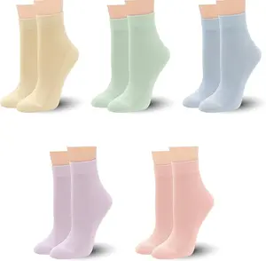 SERISIMPLE Women Thin Viscose Bamboo Above Ankle Sock Breathable Lightweight Classic Crew Casual Mesh Socks 5 Pairs