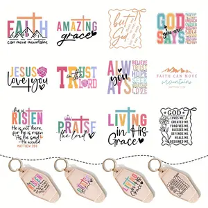 5Pcs/Set Bohemian Quotes Style Themed UV DTF Keychain Stickers - Waterproof Pattern, Motel And Hotel Keychain Decoation, Easy To Use