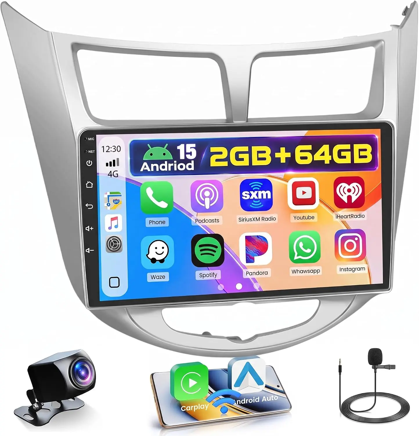 9" Touchscreen Android 15 Car Radio for Hyundai Accent Verna Solaris 2010-2016 (2+64GB) - Car Accessories with Wireless Carplay Screen, Android Auto, Mirror Link, Navigation, Backup Camera, BT, FM/RDS, EQ, WiFi, SWC
