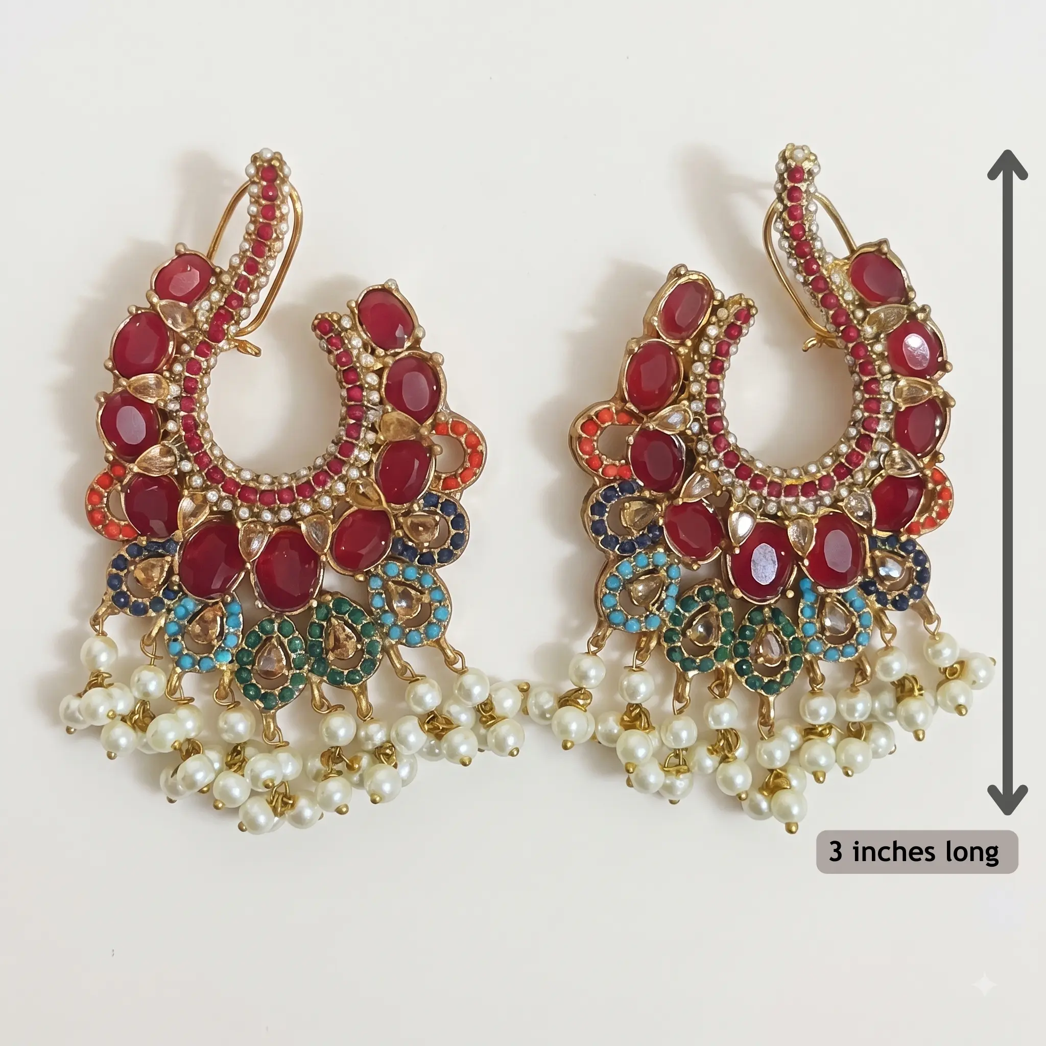 Nauratan Stud Earrings - Pakistani Traditional Jewelry