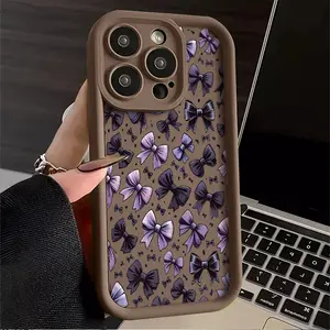 One Purple Bow Phone Cover Compatible iPhone cases Case Compatible with For iPhone 17 Pro Max 16 16e 15 14 Plus 13 12 Mini 11 Air X XS Pattern TPU Lens Protection Durable Soft Cover Gift 2D printing