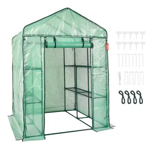 VEVOR Walk-in Green House, TikTokShopBlackFriday, 4.6 x 4.6 x 6.6 ft , Greenhouse with Shelves, High Strength PE Cover with Zipper Door and Steel Frame, Assembly in Minutes, Suitable for Planting and Storage