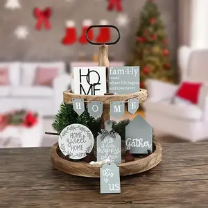 Wooden Home Letter Design Tiered Tray Decor, 14pcs/set Modern Simple Desktop Ornament, Home Decor for Living Room Bedroom Bar Coffee Shop